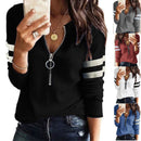 camiseta de mangas compridas com decote em V